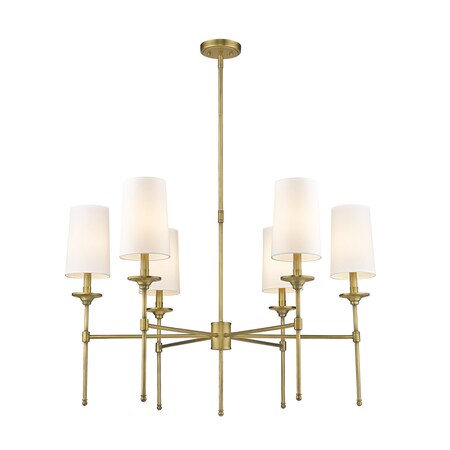 Z-Lite Emily 6 Light Chandelier, Rubbed Brass & Off White 3033-6RB